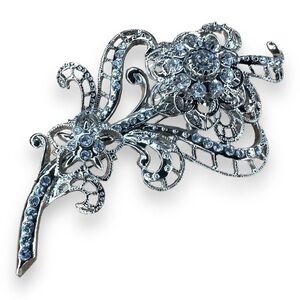 VINTAGE AVON FLORAL SILVER BROOCH PIN RETRO RHINESTONE ACCENT